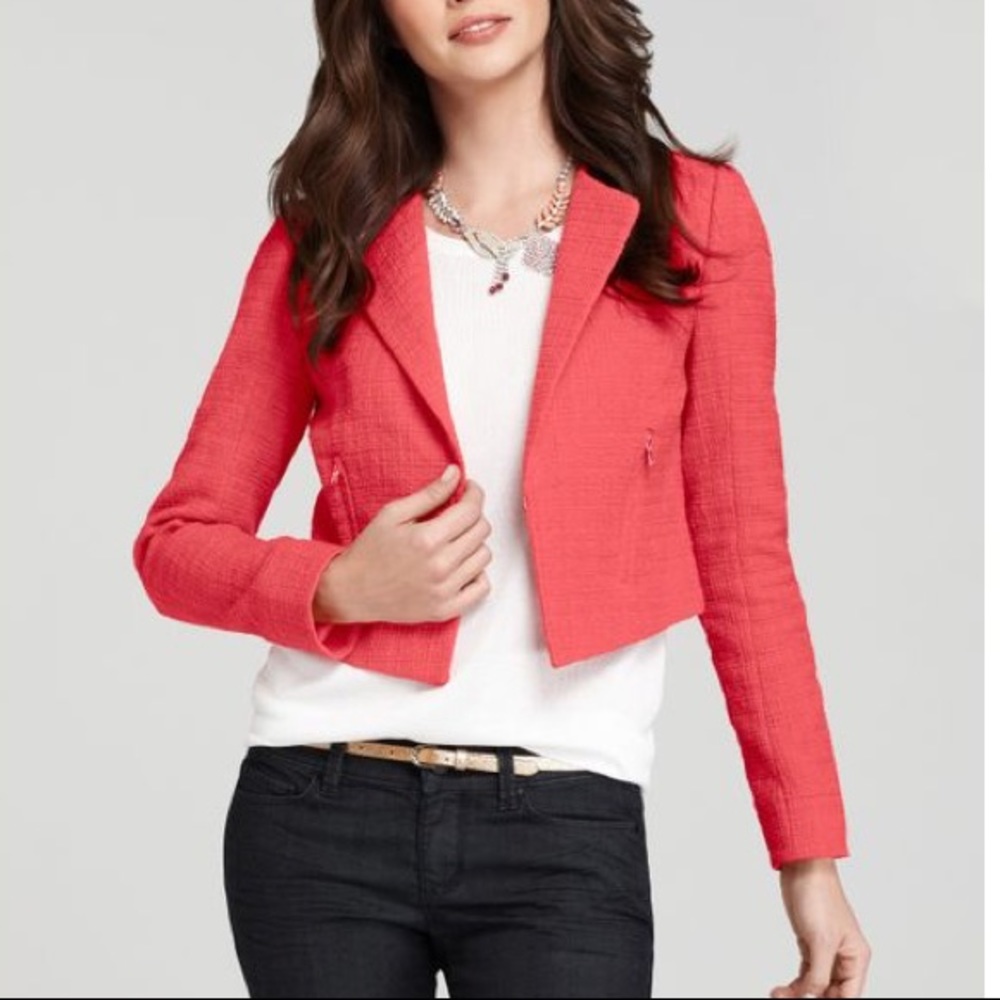 Ann Taylor Coral Modern Tweed Jacket